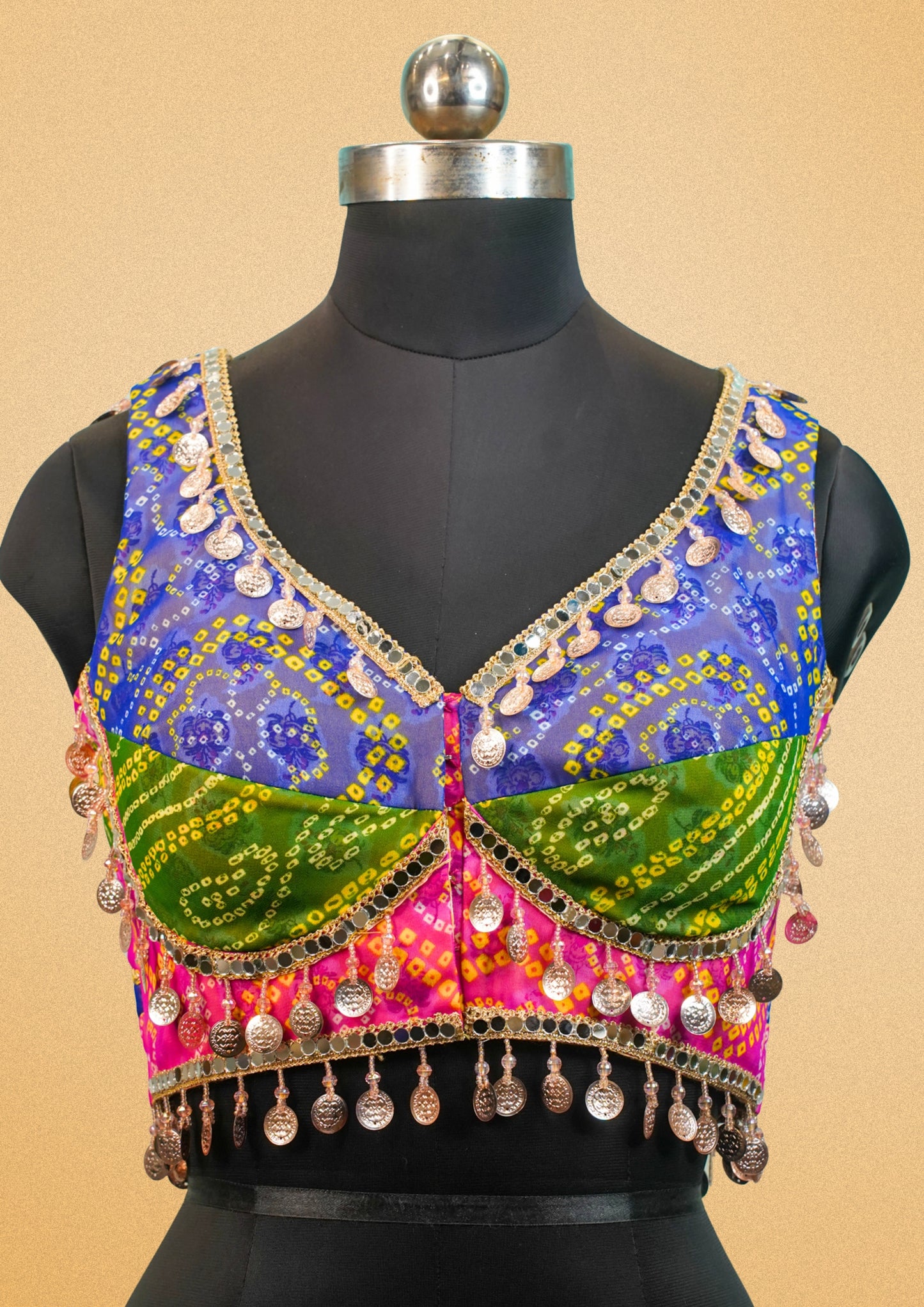 "RDM BL 025A" Banarasi Designer Bandhani Blouse With Coin Latkan