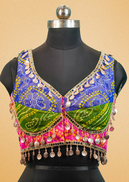 "RDM BL 025A" Banarasi Designer Bandhani Blouse With Coin Latkan