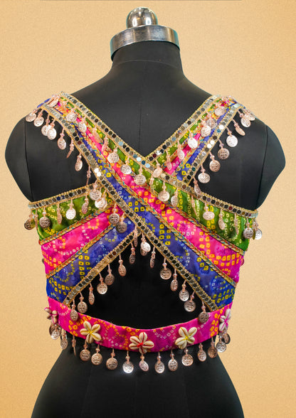 "RDM BL 025A" Banarasi Designer Bandhani Blouse With Coin Latkan