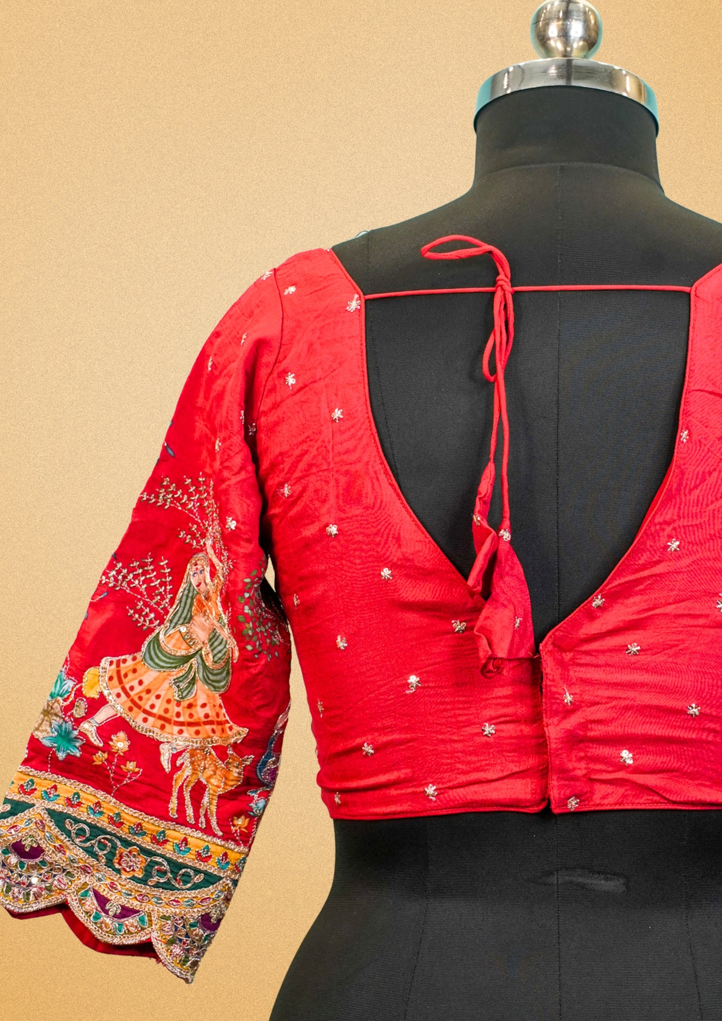 "RDM BL 014D" Banarasi Traditional Red Blouse with Embroidered Sleeves & Zari Detailing