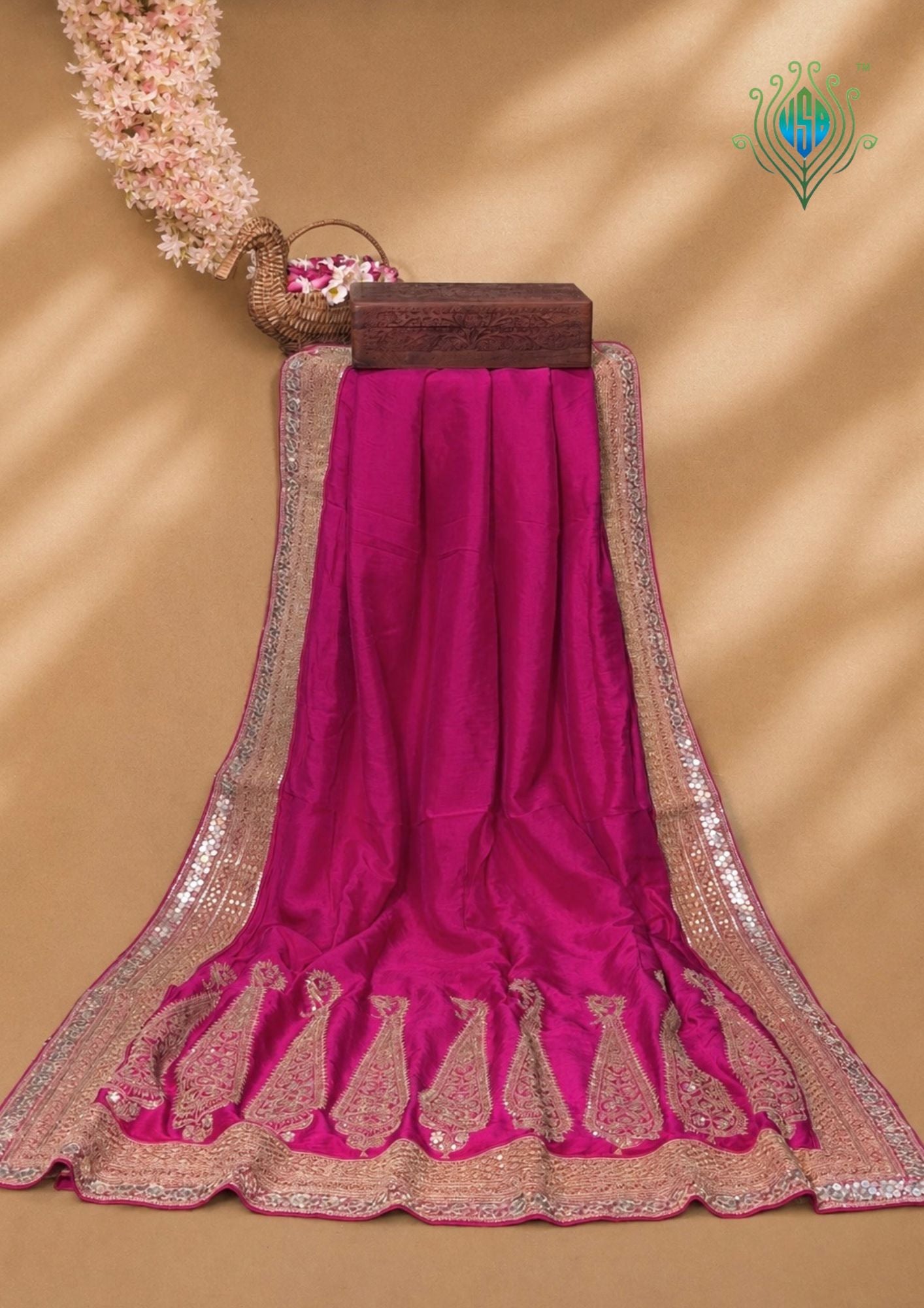Virasat 397: Rich Pink Raw Silk Saree with Hand Zardozi Embroidery