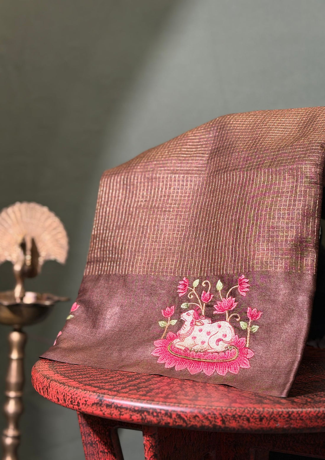 "Founder Choice 008" Banarasi Artistic Coffee Pure Silk Saree With Pichwai Resham Embroidery