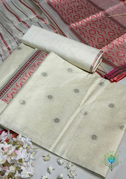 MANSI 170: Ivory Raw Silk Suit Set with Designer Woven Dupatta