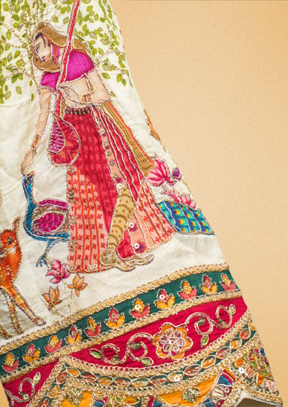 "RDM BL 014C" Banarasi Elegant Ivory Blouse with Embroidered Sleeves & Zari Work