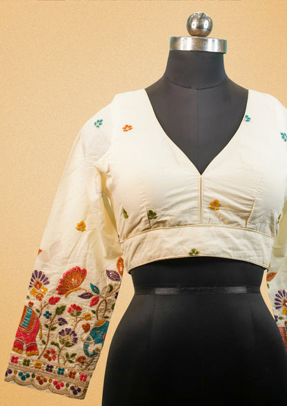 "RDM BL 031" Banarasi Traditional Designer Blouse With Colorful Elephant & Floral Embroidery