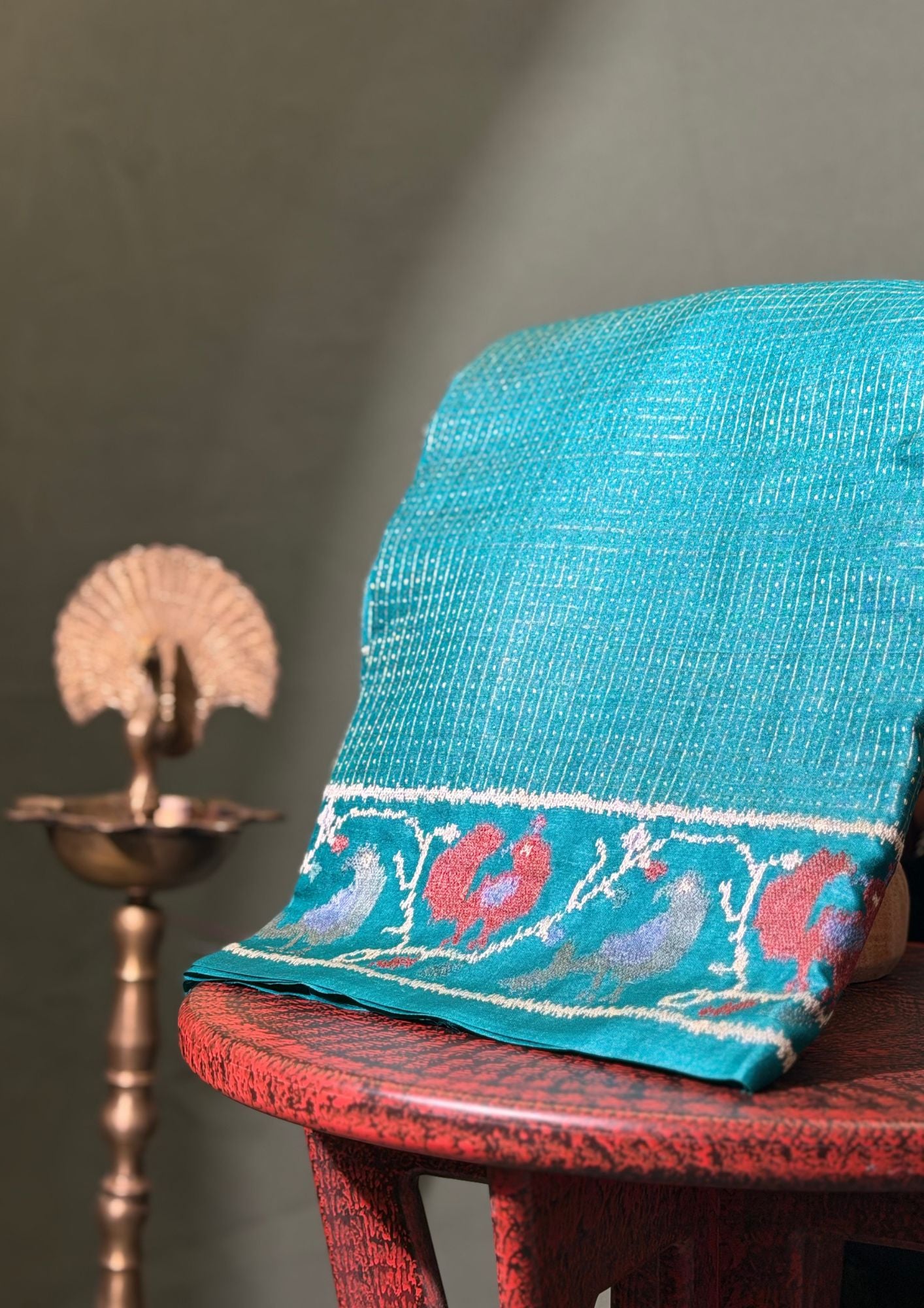 "Founder Choice 009" Banarasi Enchanting Rama Green Resham Work Pure Silk Saree With Bird Motifs