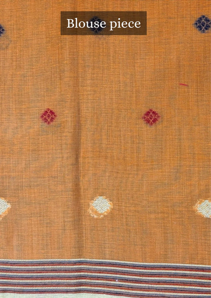 Utsav Banaras 073: Golden Beige Jamdani Saree with Artistic Floral Panel Weave &amp; Contrast Blouse