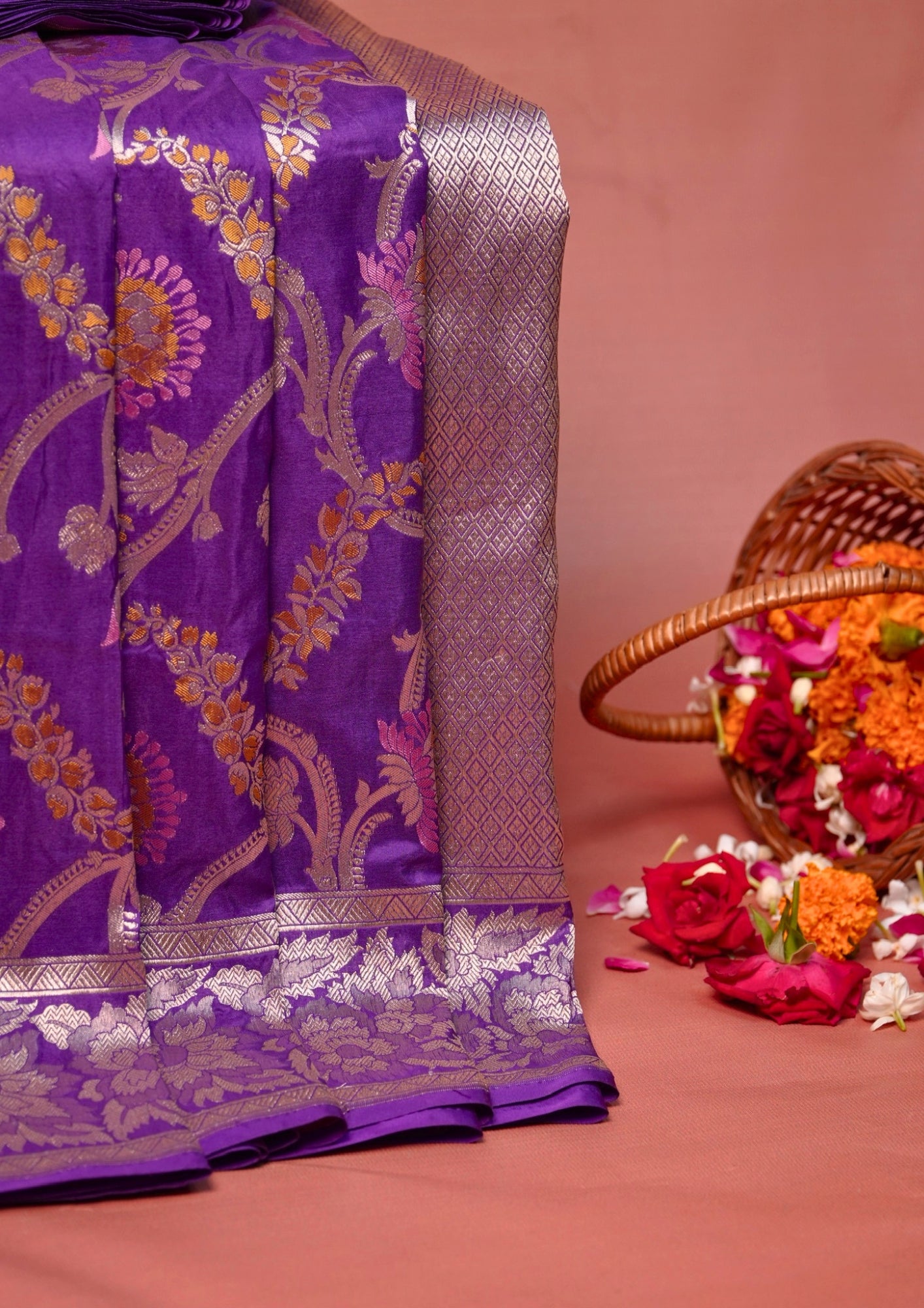 VIRASAT 426: Pure Handloom Kadwa Katan Silk Saree – Royal Purple | Silk Mark Certified | Celebrity Choice