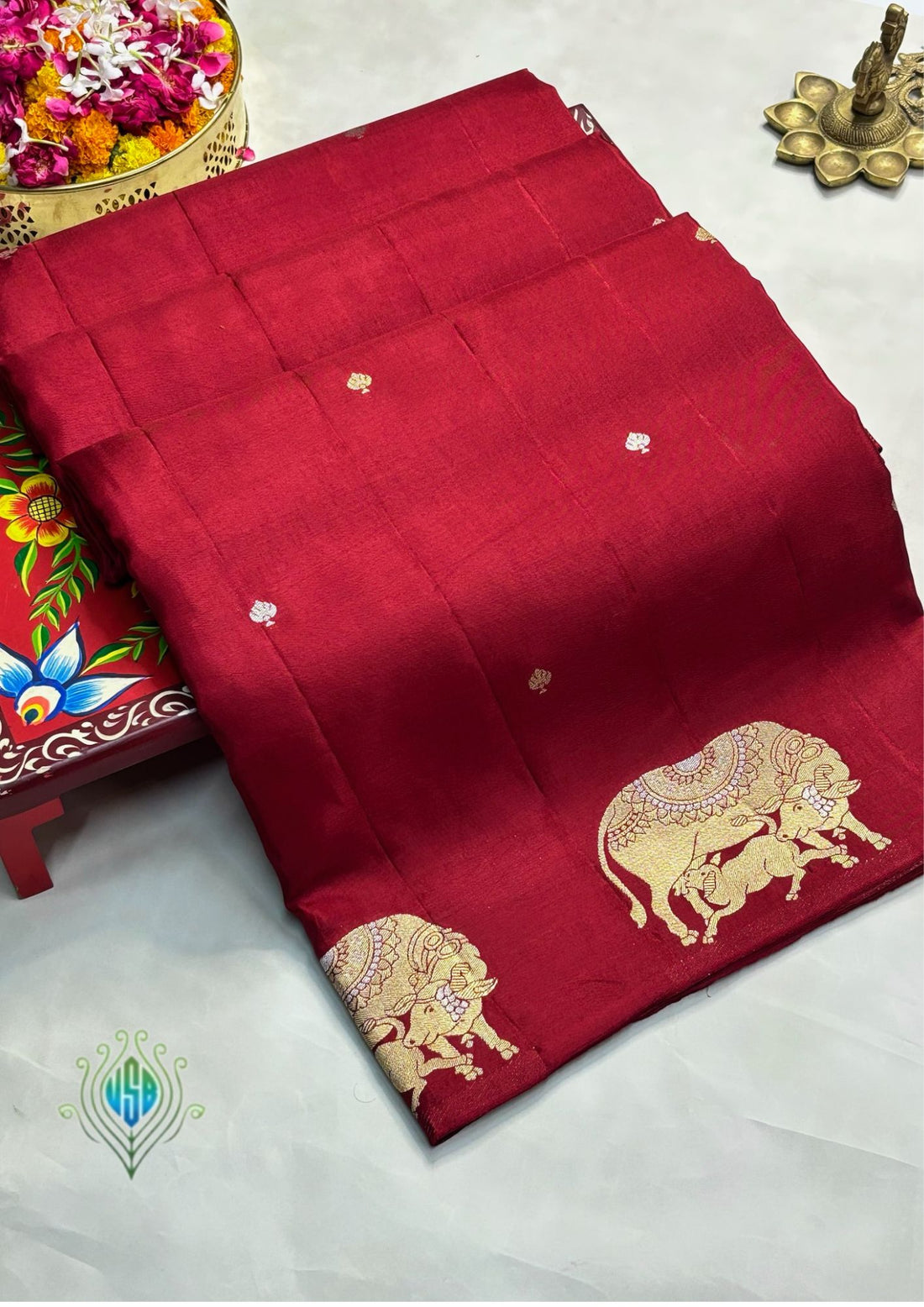 Waah Banaras 155: Maroon Red Mashru Silk Saree with Sona Rupa Zari Buti &amp; Key Feather Elephant Motifs