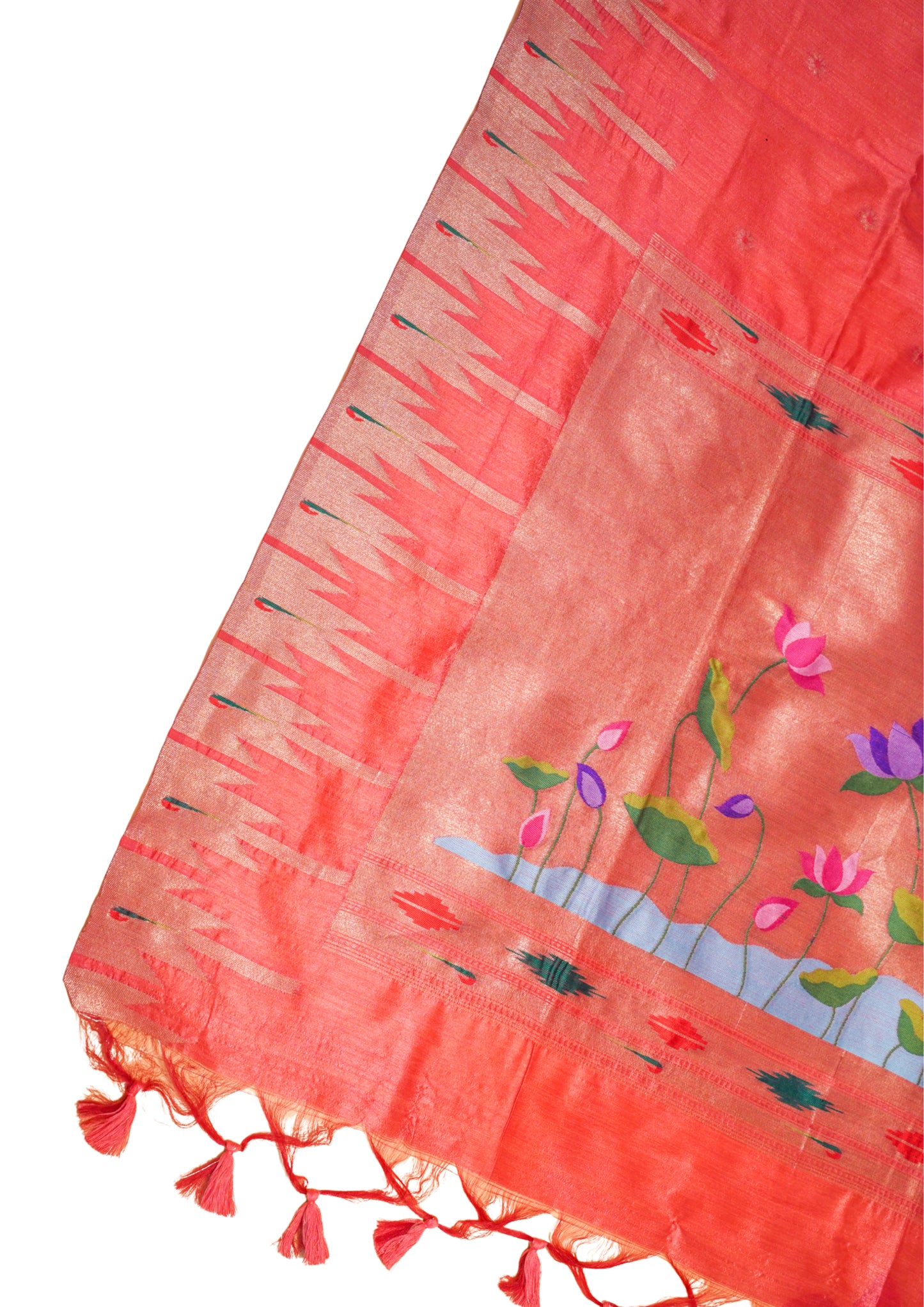 "UTSAV BANARAS 168" Banarasi Coral-Red Cotton Tissue With Kamal Butta Silk Saree