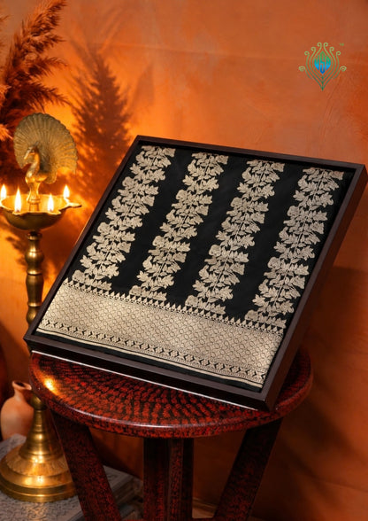 "VIRASAT 186" Pure Handloom Katan Silk Saree With Elegant Vertical Stripes with Traditional Border &amp; Pall