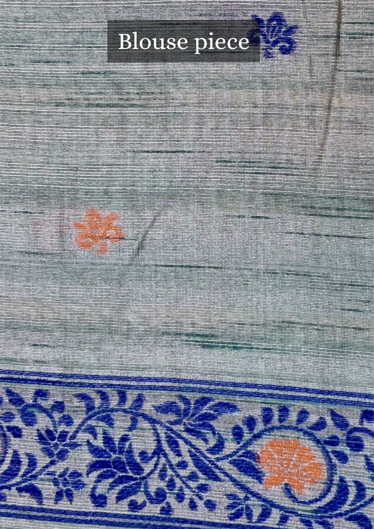 Utsav Banaras 075: Dusty Blue Jamdani Saree with Artistic Heritage Scene Weave
