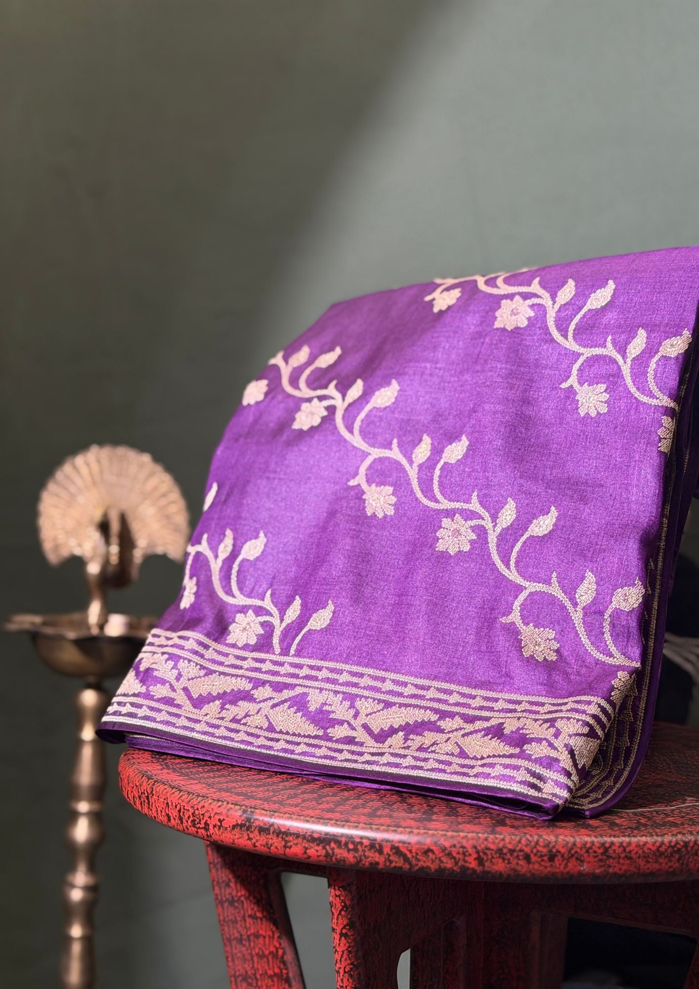 "Founder Choice 004" Banarasi Regal Purple Pure Silk Saree With Beige Resham Embroidery