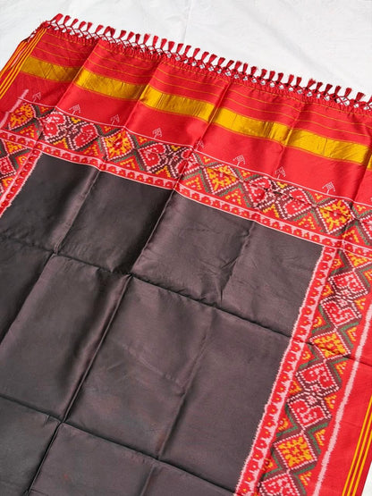 MCD 029: Beautiful Black Patola Silk Dupatta With Tassels And Standard Length