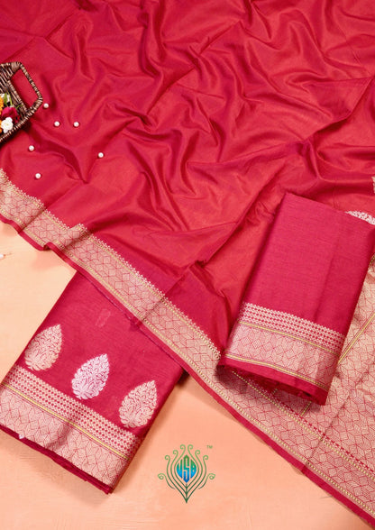 MANSI 177: Royal Red Soft Silk Sona Rupa Zari Suit Set