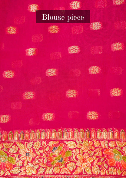 Waah Banaras 060 Rani Georgette Silk Saree with Multicolor Meenakari Weave