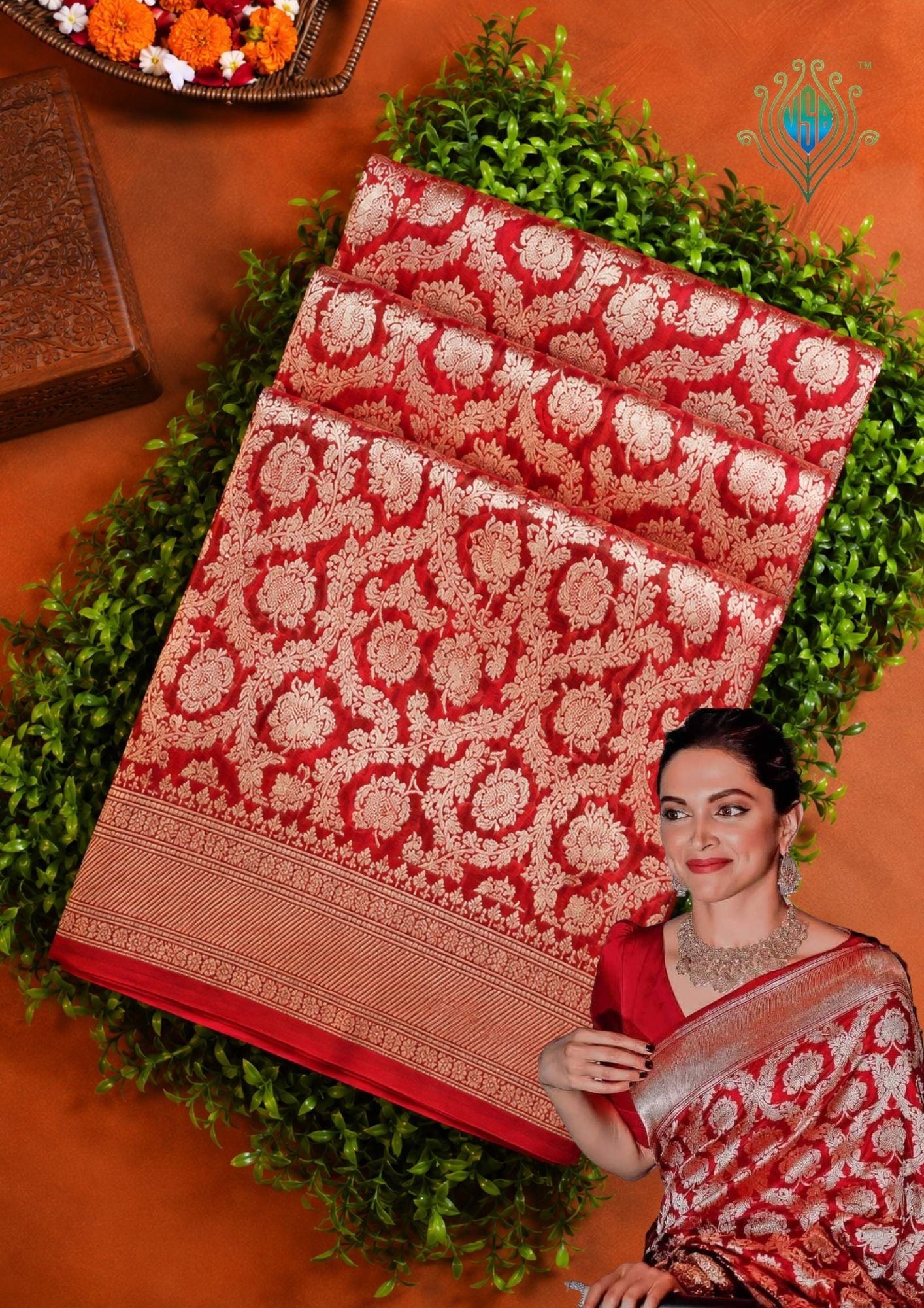 VIRASAT 203B: Pure Handloom Royal Red Silk Saree – A Celebrity Choice