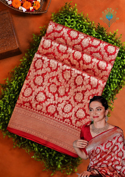 VIRASAT 203B: Pure Handloom Royal Red Silk Saree – A Celebrity Choice