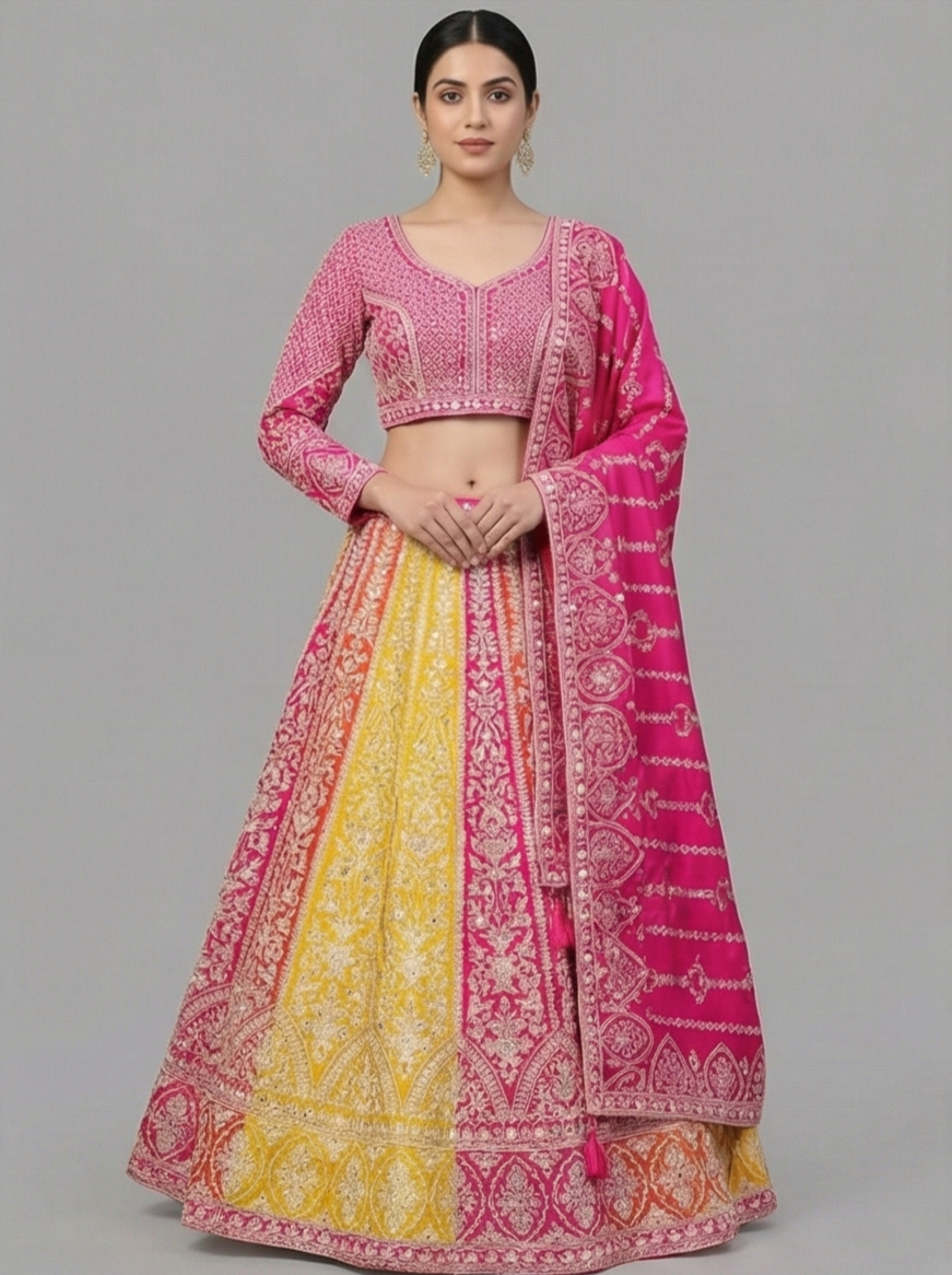 "Mansi 011" Banarasi Multicolor Lehenga With Stitched Blouse