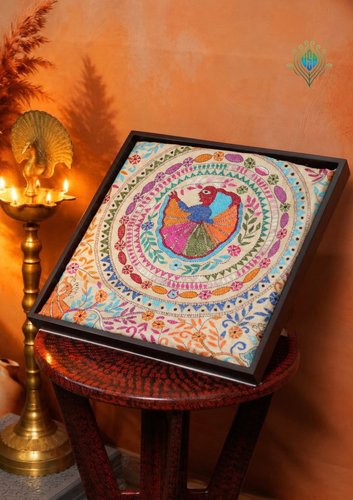 VIRASAT 357: Breezy Beige Pure Tussar Silk Saree with Multicolor Cross Stitch Work | Silk Mark Certified