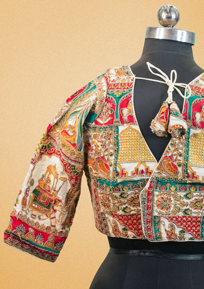 "RDM BL 008" Handcrafted Banarasi Silk Blouse with Royal Embroidery & Traditional Motifs