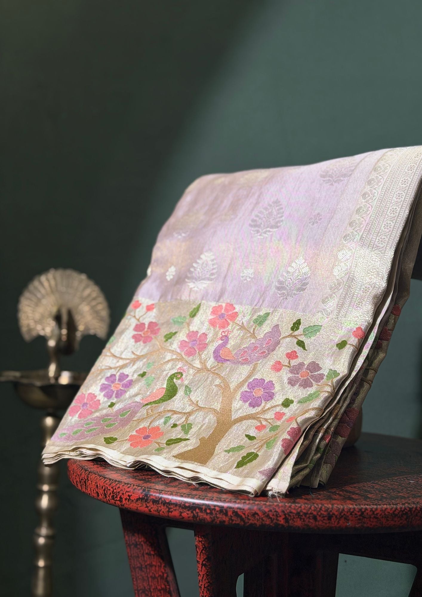 "Founder Choice 001"  Banarasi Masterpiece Designer Pastel Pure Silk Saree with Tree of Life Motif