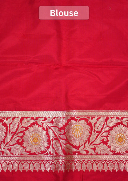 VIRASAT 161B: Pure Red Handloom Katan Silk Mughal Meenakari Floral Jaal Saree