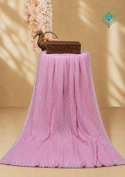 VIRASAT 412: Blush Pink Organza Silk Saree with Cutdana, Pearl &amp; Sequin Handwork