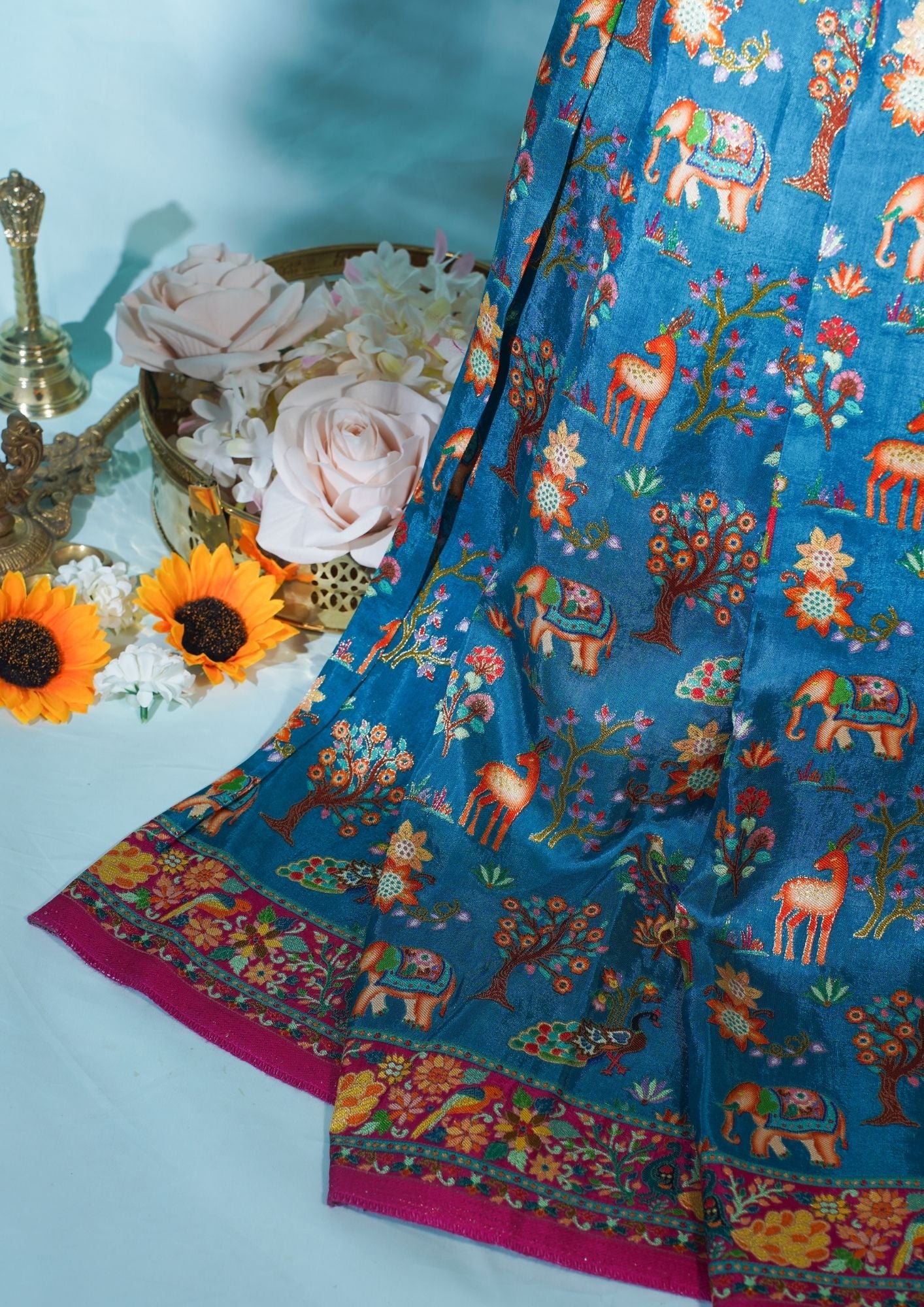 "Waah Banaras 080" Banarasi Turquoise Blue Meenakari Pashmina Silk Saree