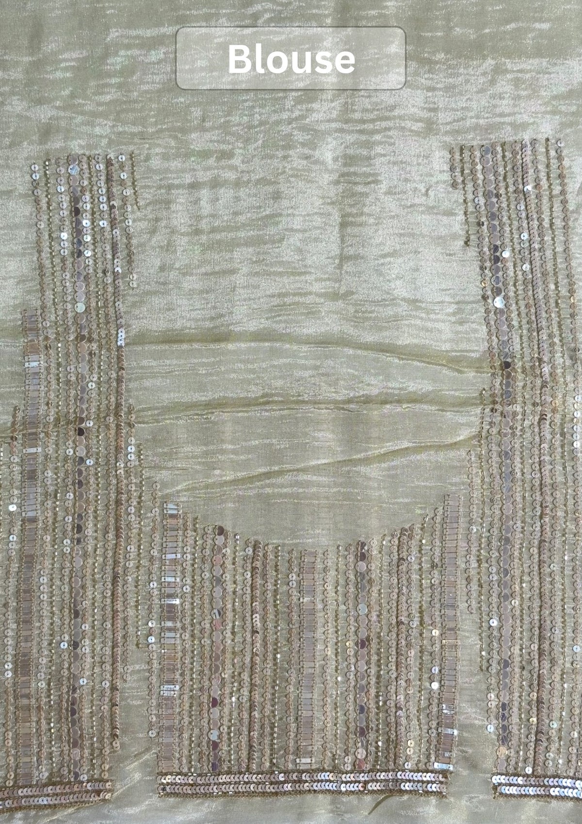VIRASAT 413: Beige Tissue Organza Silk Saree with Cutdana, Pearl &amp; Sequin Handwork