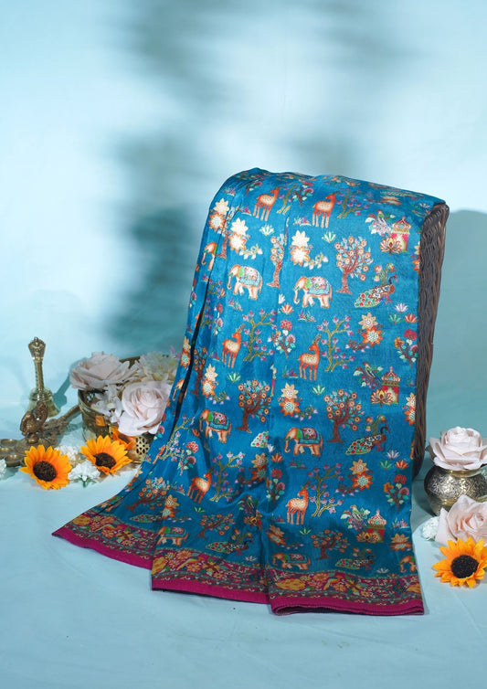 "Waah Banaras 080" Banarasi Turquoise Blue Meenakari Pashmina Silk Saree