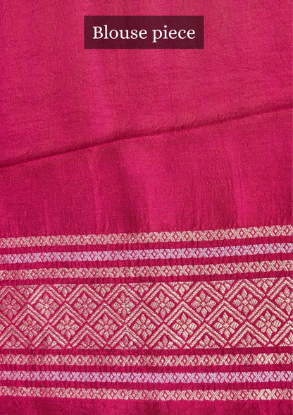 Waah Banaras 157: Pinkish Red Mashru Silk Saree with Sona Rupa Zari Stripes &amp; Key Feather Bird Motifs