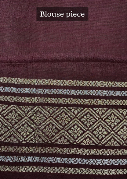 Waah Banaras 158: Elegant Coffee Mashru Silk Saree with Sona Rupa Zari &amp; Bird Motif Border