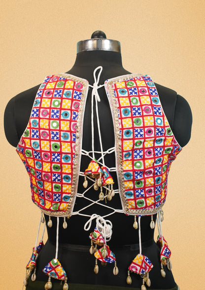 "RDM BL 007" Banarasi Colorful Mirror Work Embroidered Blouse with Shell Tassels