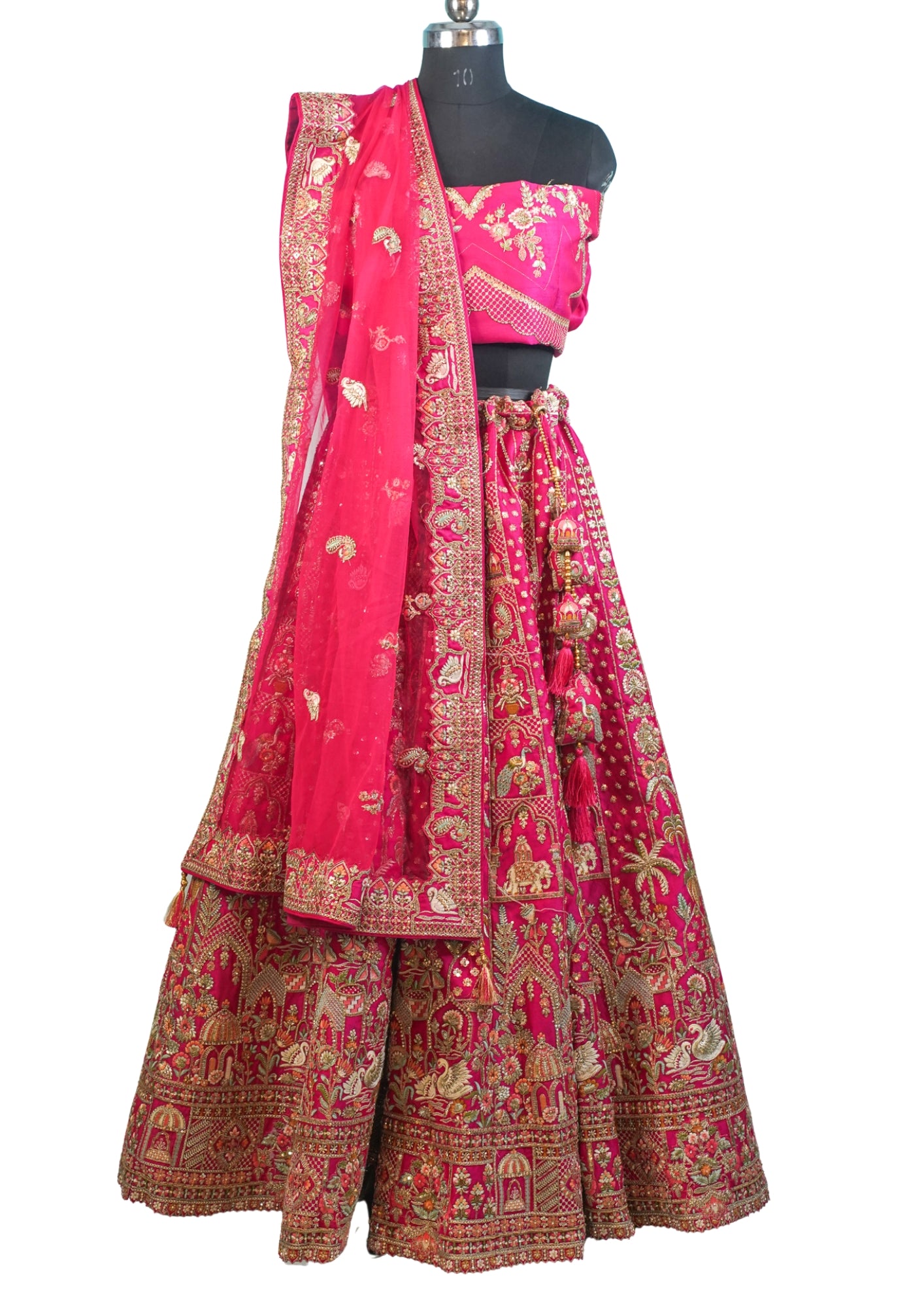 "MANSI 038" Banarasi Munga Silk Lehenga With Cutwork Border & AD Work – Bridal Elegance Redefined