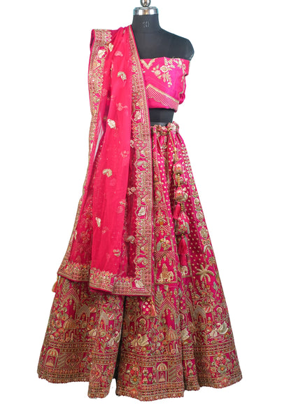 "MANSI 038" Banarasi Munga Silk Lehenga With Cutwork Border & AD Work – Bridal Elegance Redefined