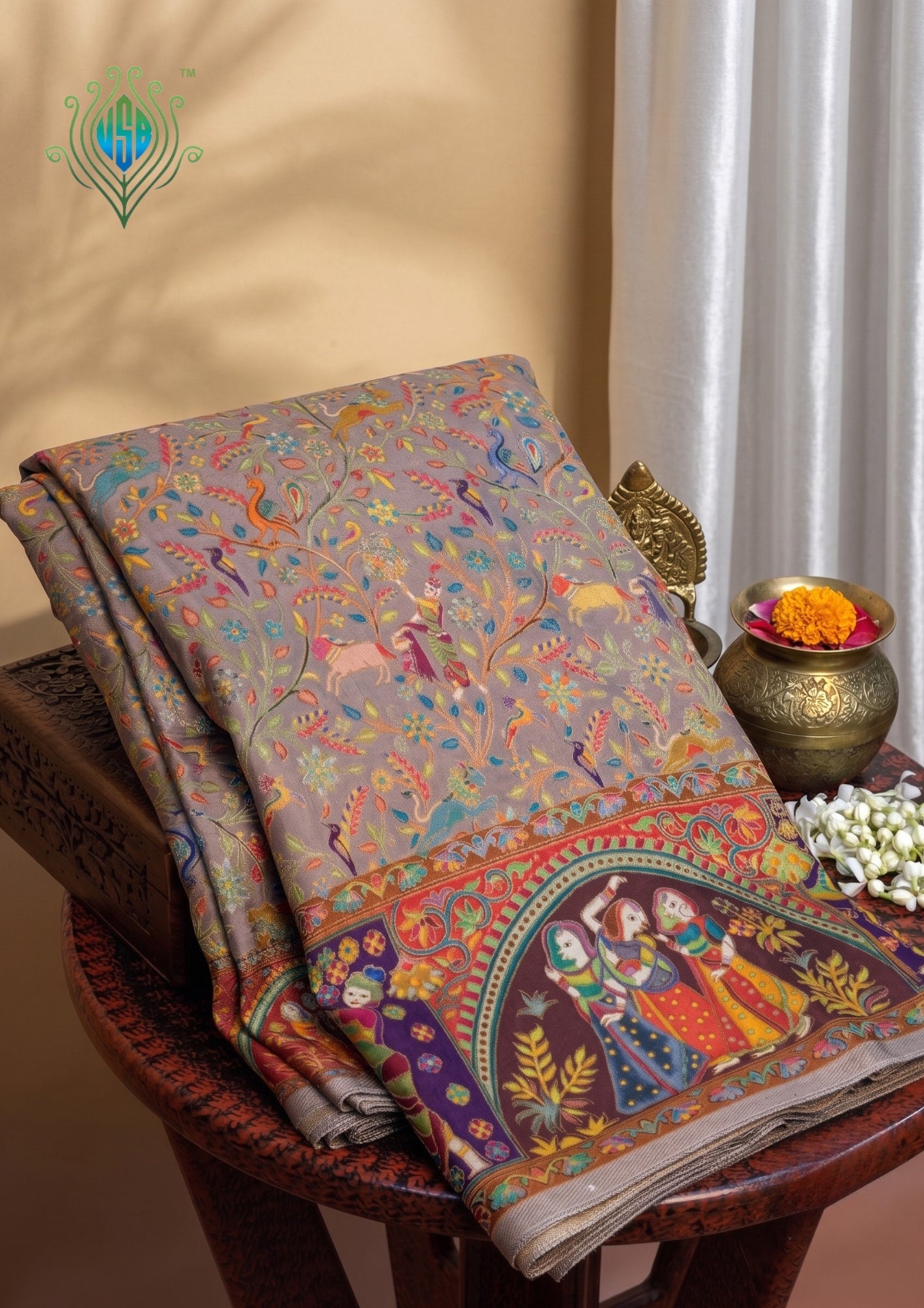 UTSAV BANARAS 479: Lilac Mauve Butter Silk Saree with Kalamkari Position Print &amp; Contrast Blouse