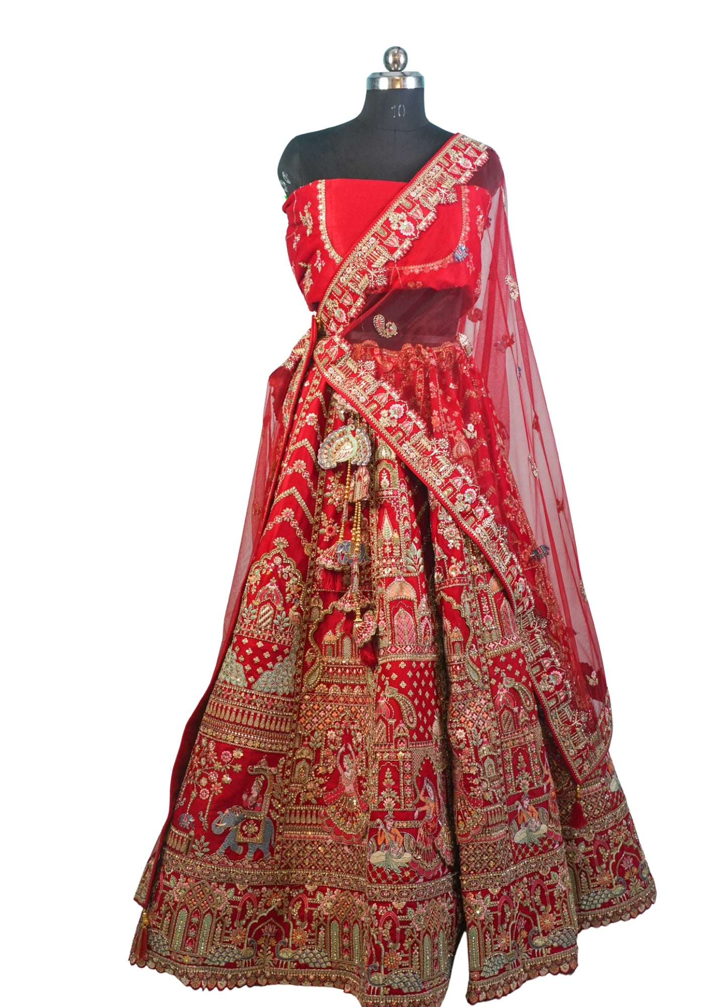"MANSI 037" Banarasi Munga Silk Lehenga With Cutwork Border & AD Work