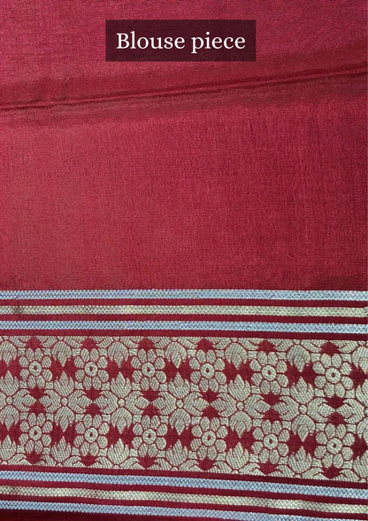 Waah Banaras 155: Maroon Red Mashru Silk Saree with Sona Rupa Zari Buti &amp; Key Feather Elephant Motifs