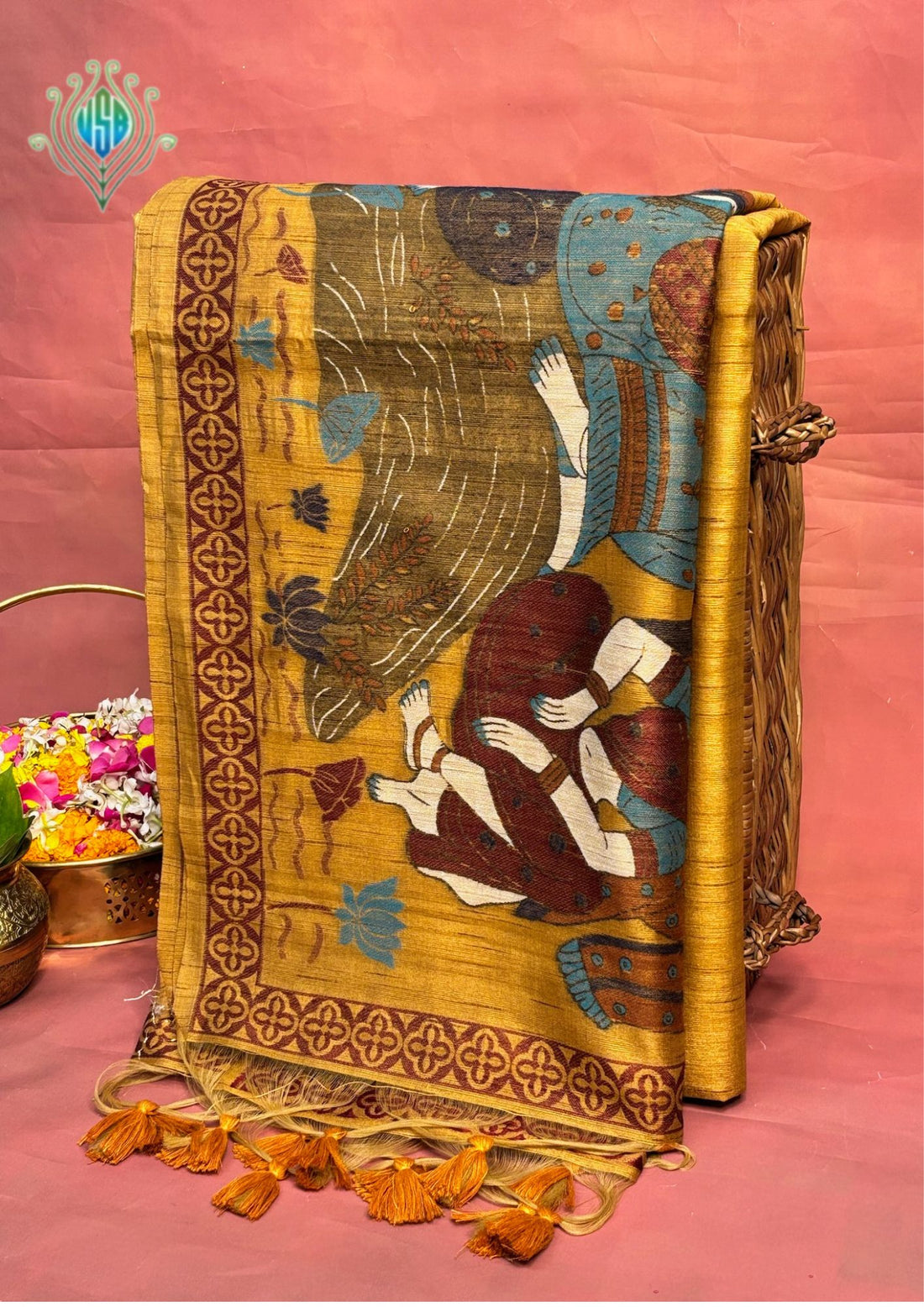Utsav Banaras 378: Mustard Yellow Handwoven Jamdani Saree with Artistic Pichwai-Inspired Motifs