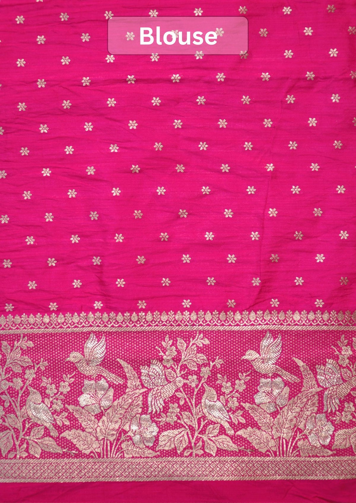 Waah Banaras 182B: Fuchsia Pink Semi Katan Silk Saree With Beautiful Bird Border