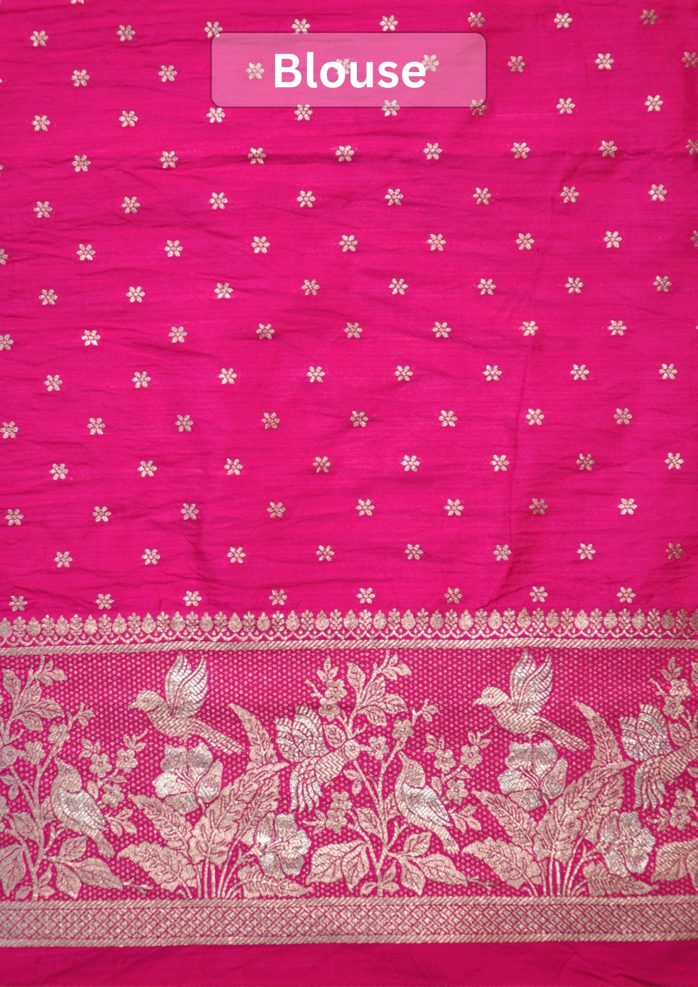 Waah Banaras 182B: Fuchsia Pink Semi Katan Silk Saree With Beautiful Bird Border