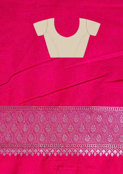 "WAAH BANARAS 116" Banarasi Rani Pink Silk Saree With Sona Rupa Jaal &amp; Peacock Border