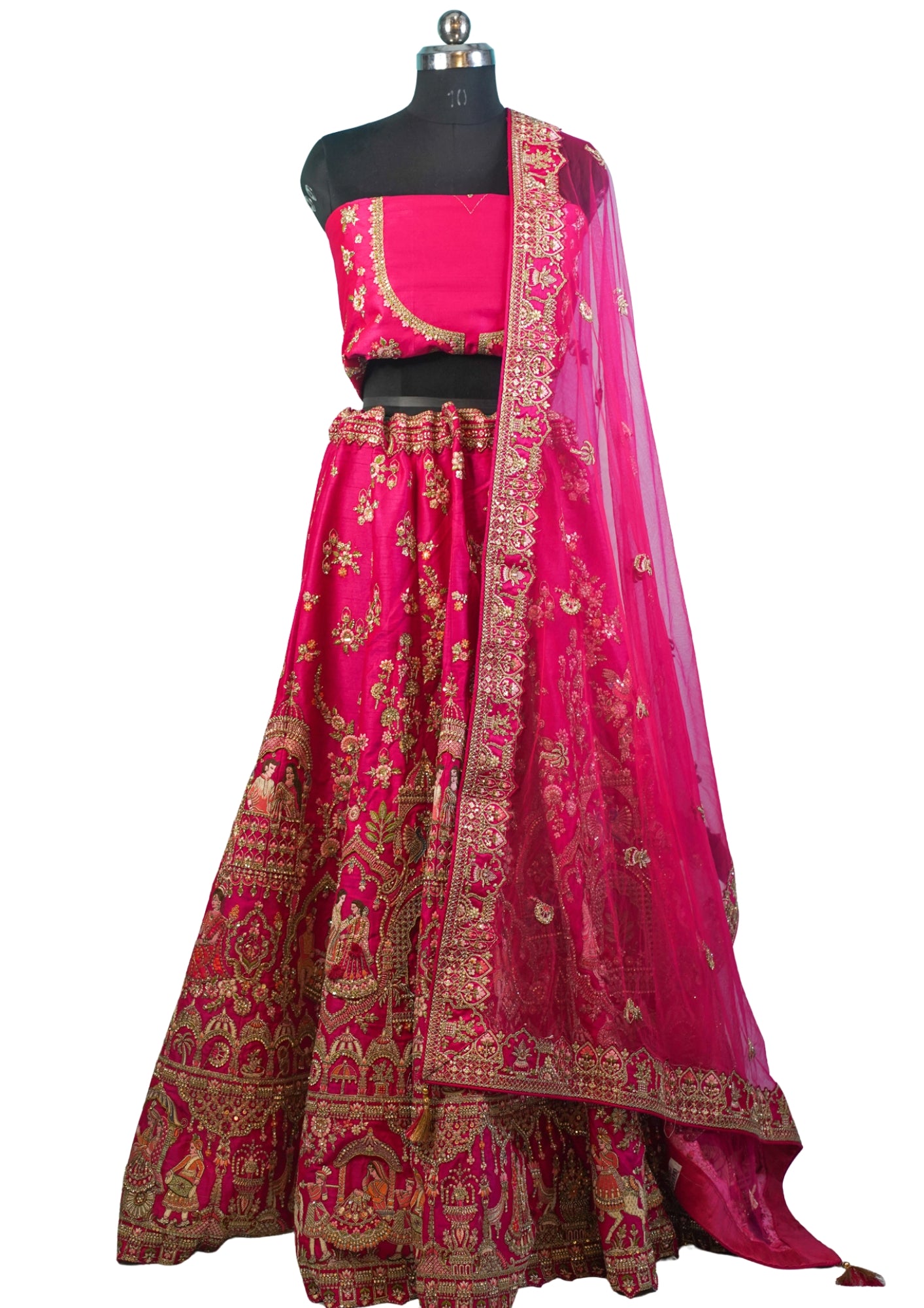 "MANSI 035" Banarasi Munga Silk Lehenga With Cutwork Border &amp; AD Work – Bridal Royalty