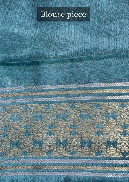 Waah Banaras 156: Graceful Myrtle Green Mashru Silk Saree with Sona Rupa Zari &amp; Nandi Motif Border
