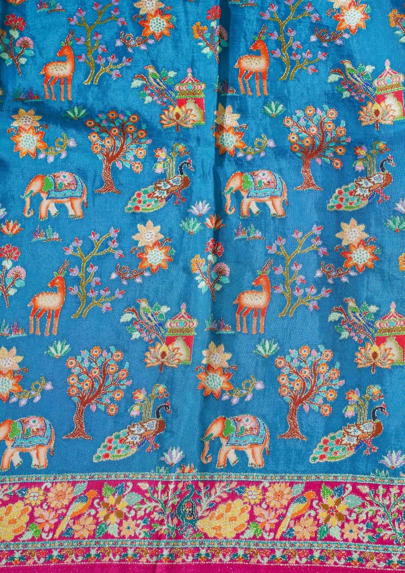 "Waah Banaras 080" Banarasi Turquoise Blue Meenakari Pashmina Silk Saree