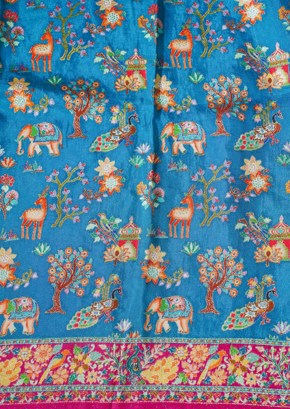 "Waah Banaras 080" Banarasi Turquoise Blue Meenakari Pashmina Silk Saree