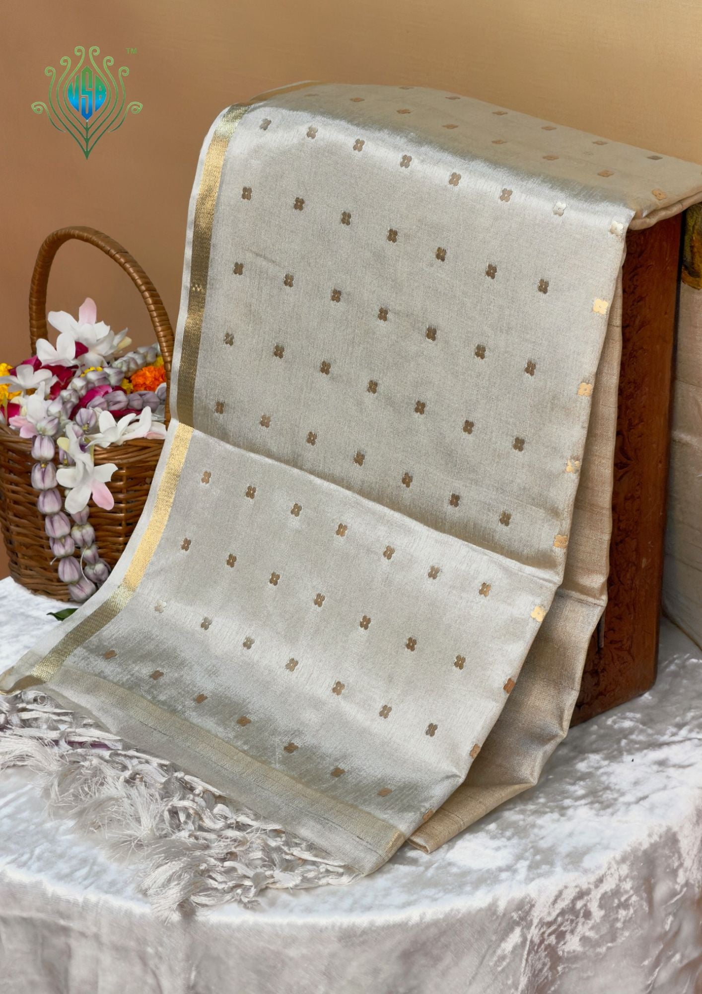UTSAV BANARAS 410: Tissue Silk Digital Printed Saree with Bird Print,woven sequence motif on Palla &amp; Contrast Blouse