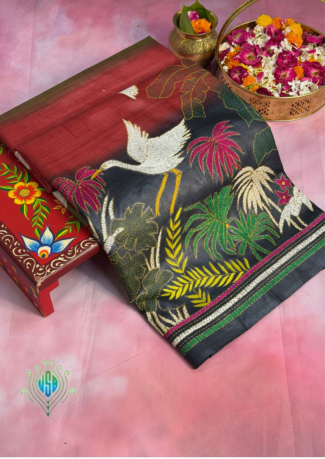 Virasat 360: Tri-Tone Ombre Pure Tussar Silk Saree with Cross Stitch Art | Silk Mark Certified