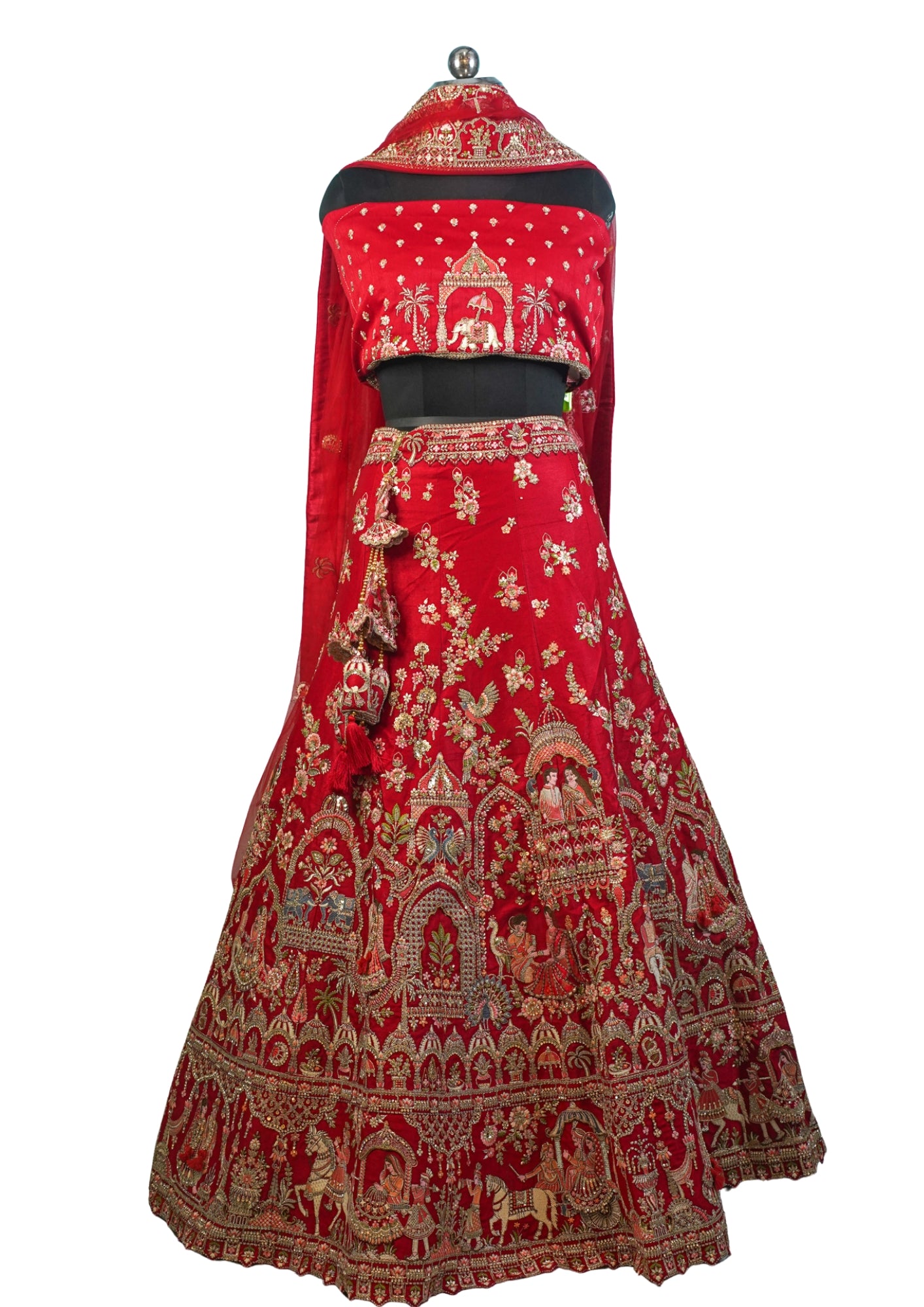 "MANSI 040" Banarasi Munga Silk Lehenga with Cutwork Border & AD Work – A Bridal Masterpiece